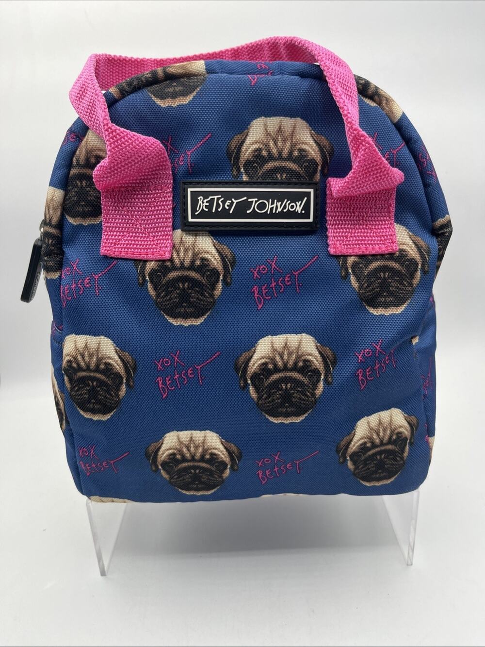 BETSEY JOHNSON PUGS Insulated LUNCH TOTE with Pink handles, pre-owned